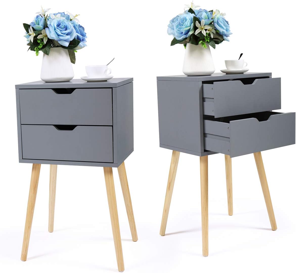 Set of 2 White & Walnut 2 Drawer Wood Nightstand K540505
