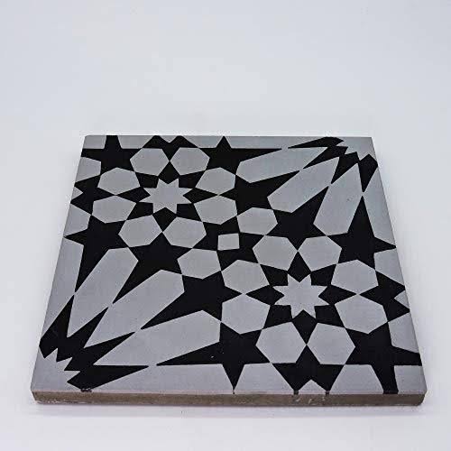 8x8 Handmade Cement Grey Black Tile D342