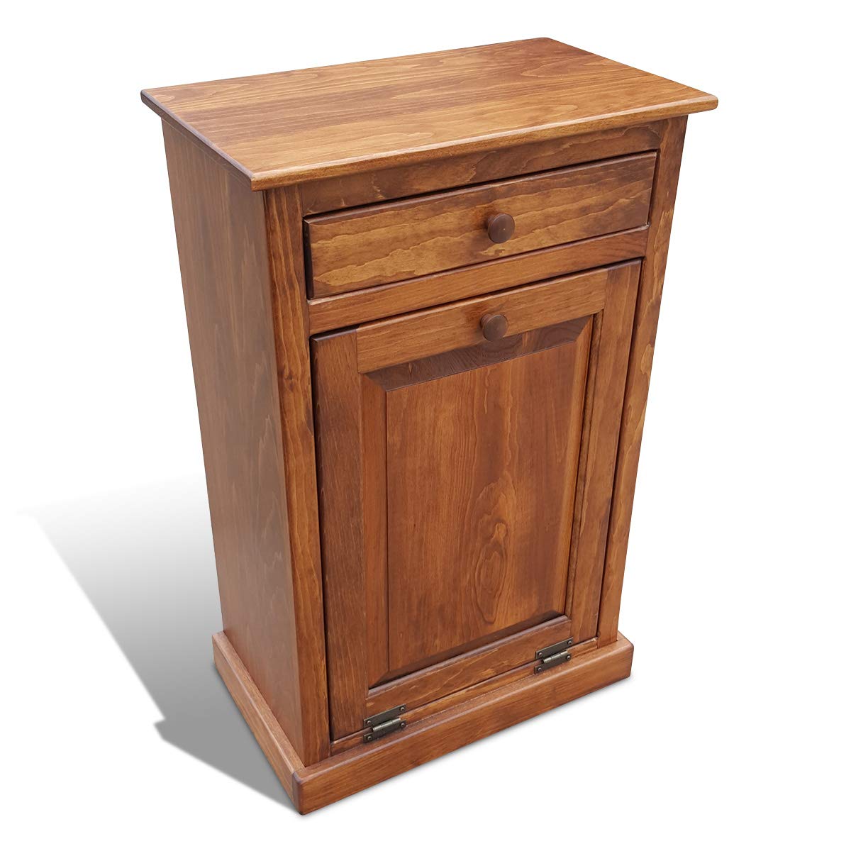 Pewter Solid Wood Trash Bin Cabinet with Drawer V39836