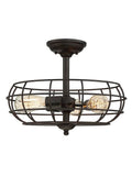 Rustic 3 Light Industrial Semi-Flush Light with Cage Shade in English Bronze Metal U5023