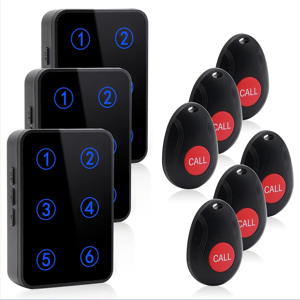Wireless Caregiver Pager Nurse Call System with 3 Number Display Plug-in Receiver 6 Waterproof Transmitters Y55390