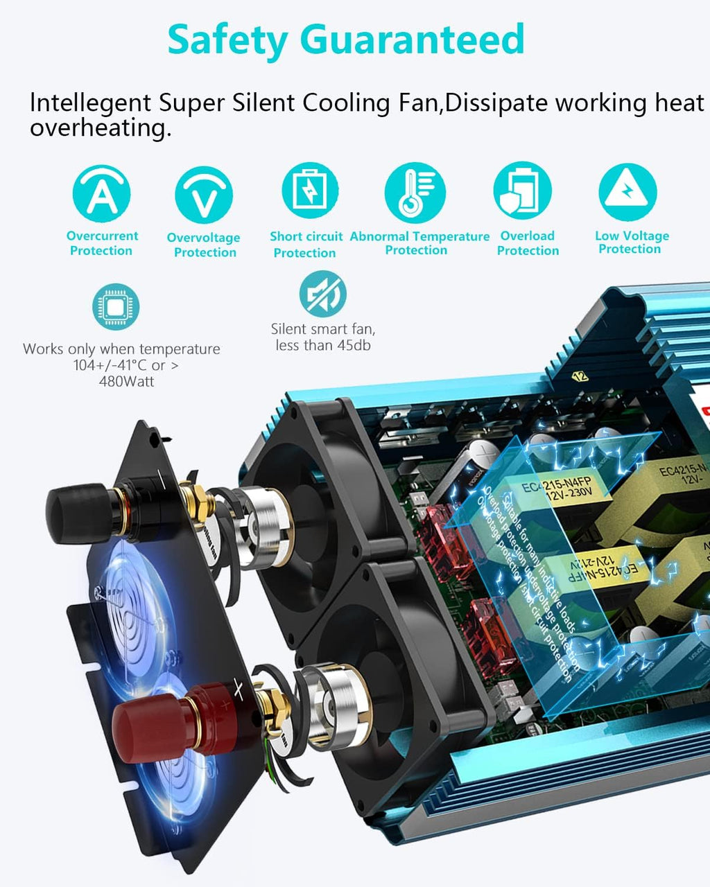 2000W Pure Sine Wave Power Inverter 12V DC to AC 110V/120V Converter with LCD Display Y867242