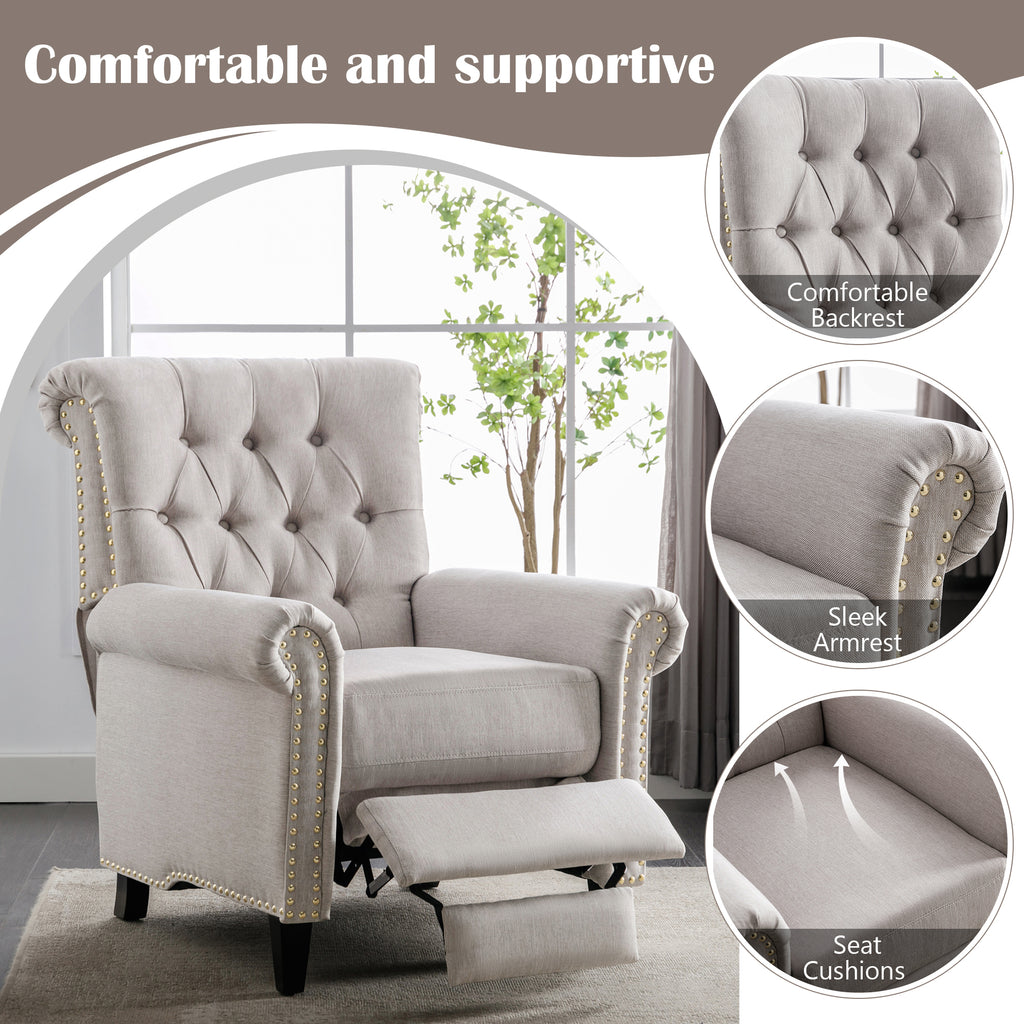 Tan Linen Tufted Recliner Single Sofa Z3906