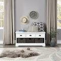 Wood Storage Bench with 3 Drawers and 3 Woven Baskets U497