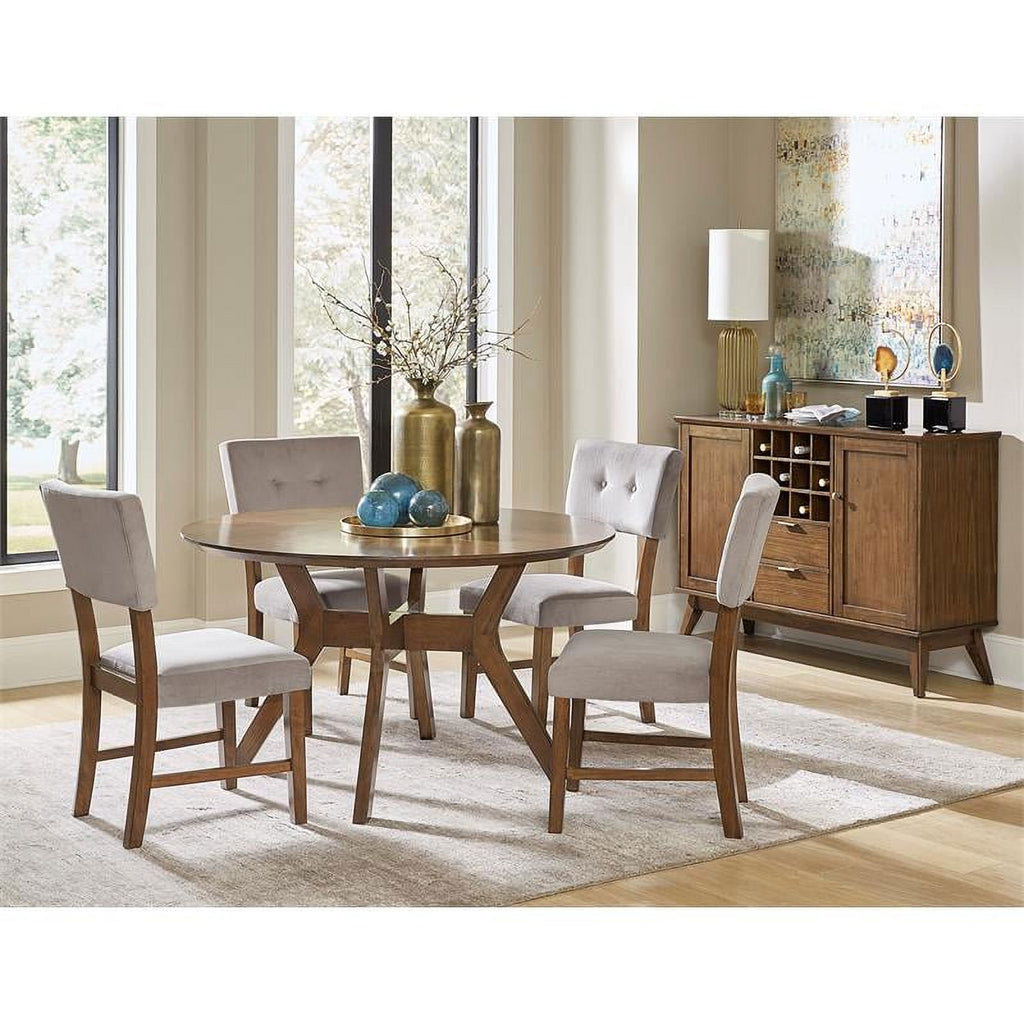 Mid-Century Wood Round Dining Table in Light Oak B6132
