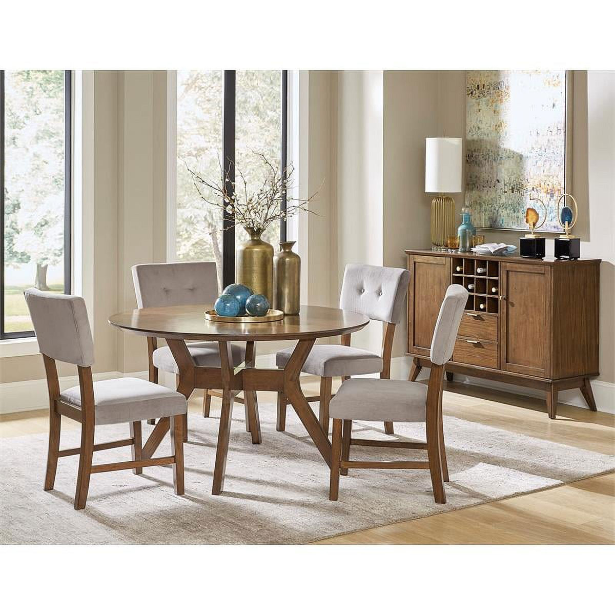 Mid-Century Wood Round Dining Table in Light Oak B6132