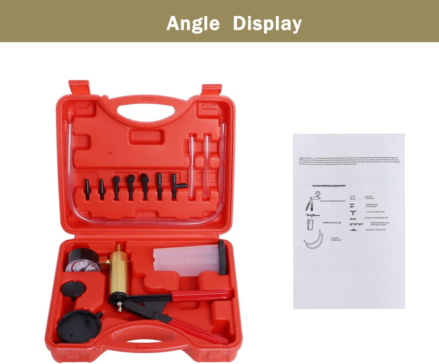 Brake Bleeder Kit Vacuum Pump Handheld 2 in 1 Test Set with Adapters Case Pack of 2 J2372