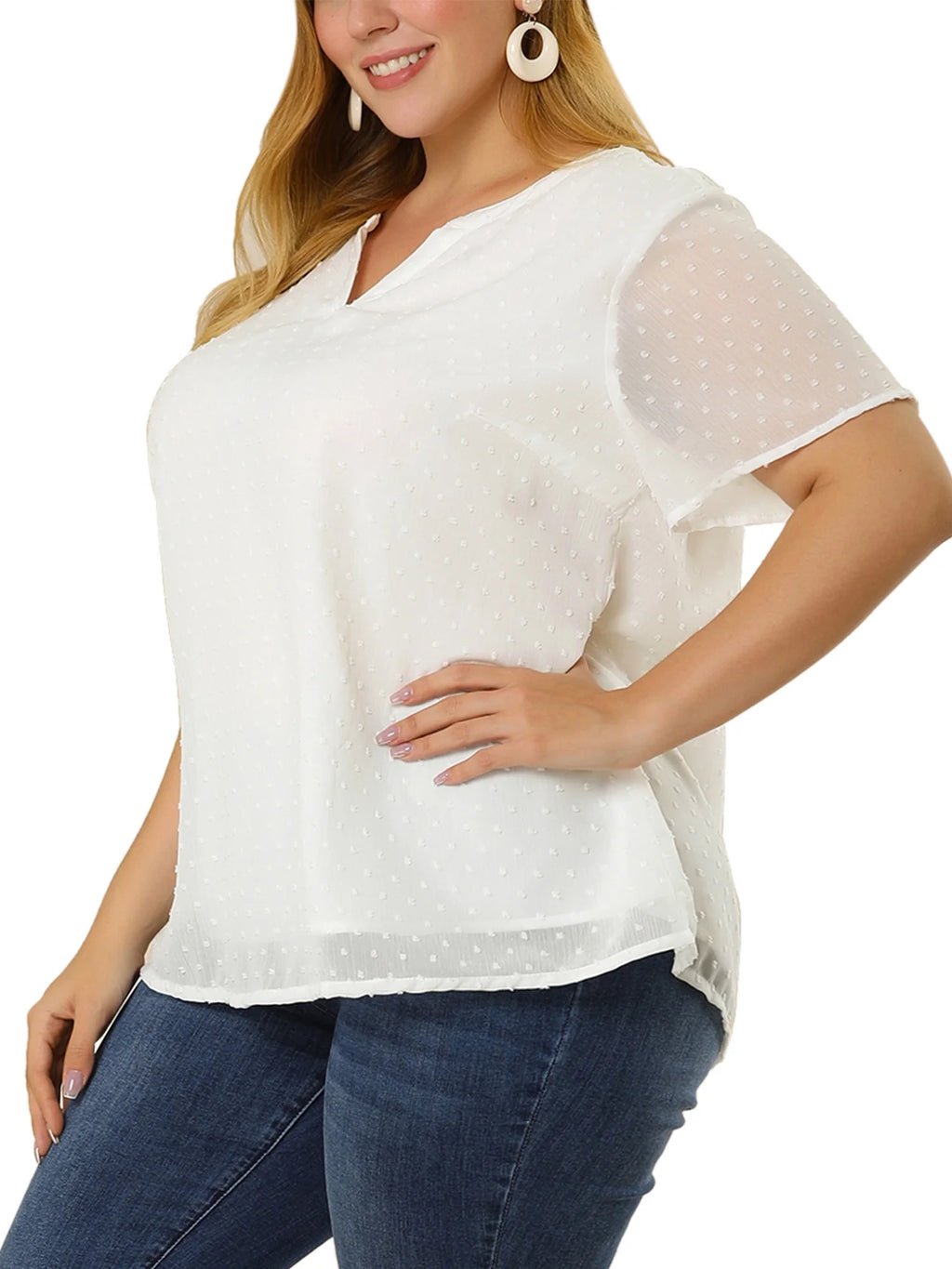 Plus Size Short Pin Dots Blouse L7211