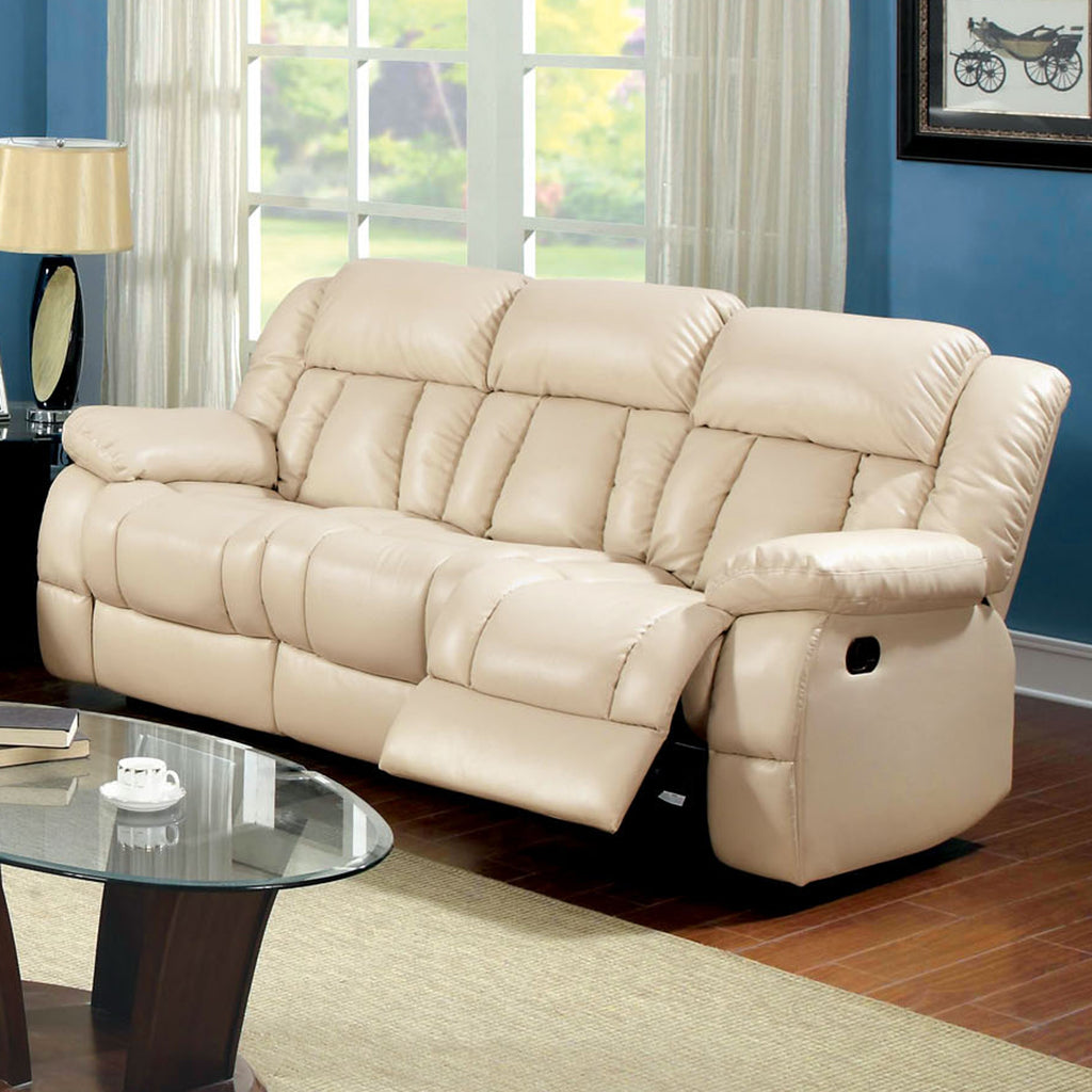 Ivory Bonded Leather 2-Piece Recliner Sofa Set R371