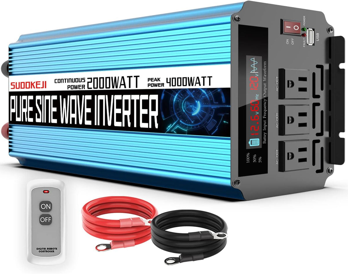 2000W Pure Sine Wave Power Inverter 12V DC to AC 110V/120V Converter with LCD Display Y867242
