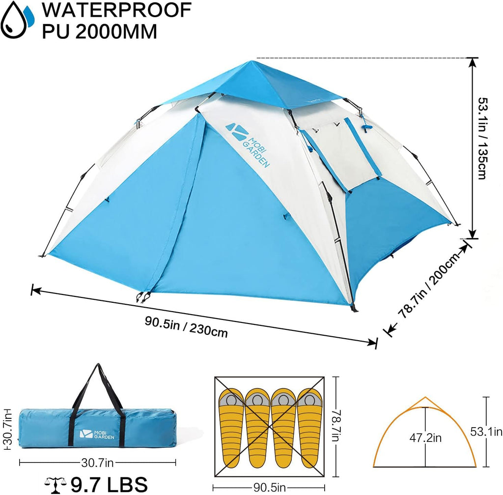 Blue 4 Person Instant Pop Up Camping Tent X3558