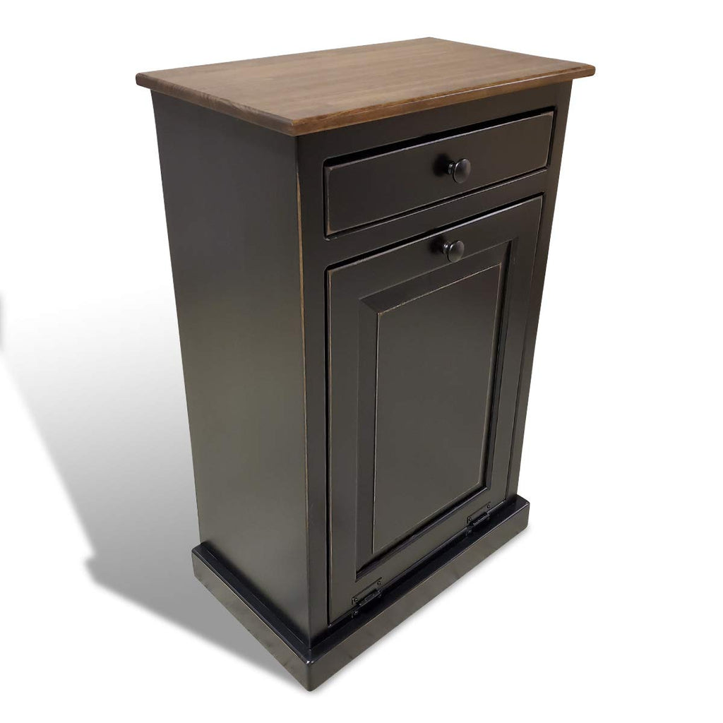 Pewter Solid Wood Trash Bin Cabinet with Drawer V39836