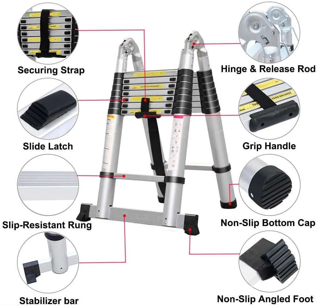 Telescopic Loft Ladder 16.5Ft Extendable Collapsible Step Ladders R8127