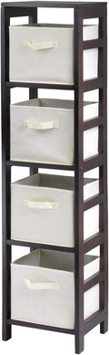 4 Section Storage Shelf with 4 Beige Fabric Foldable Baskets O611201