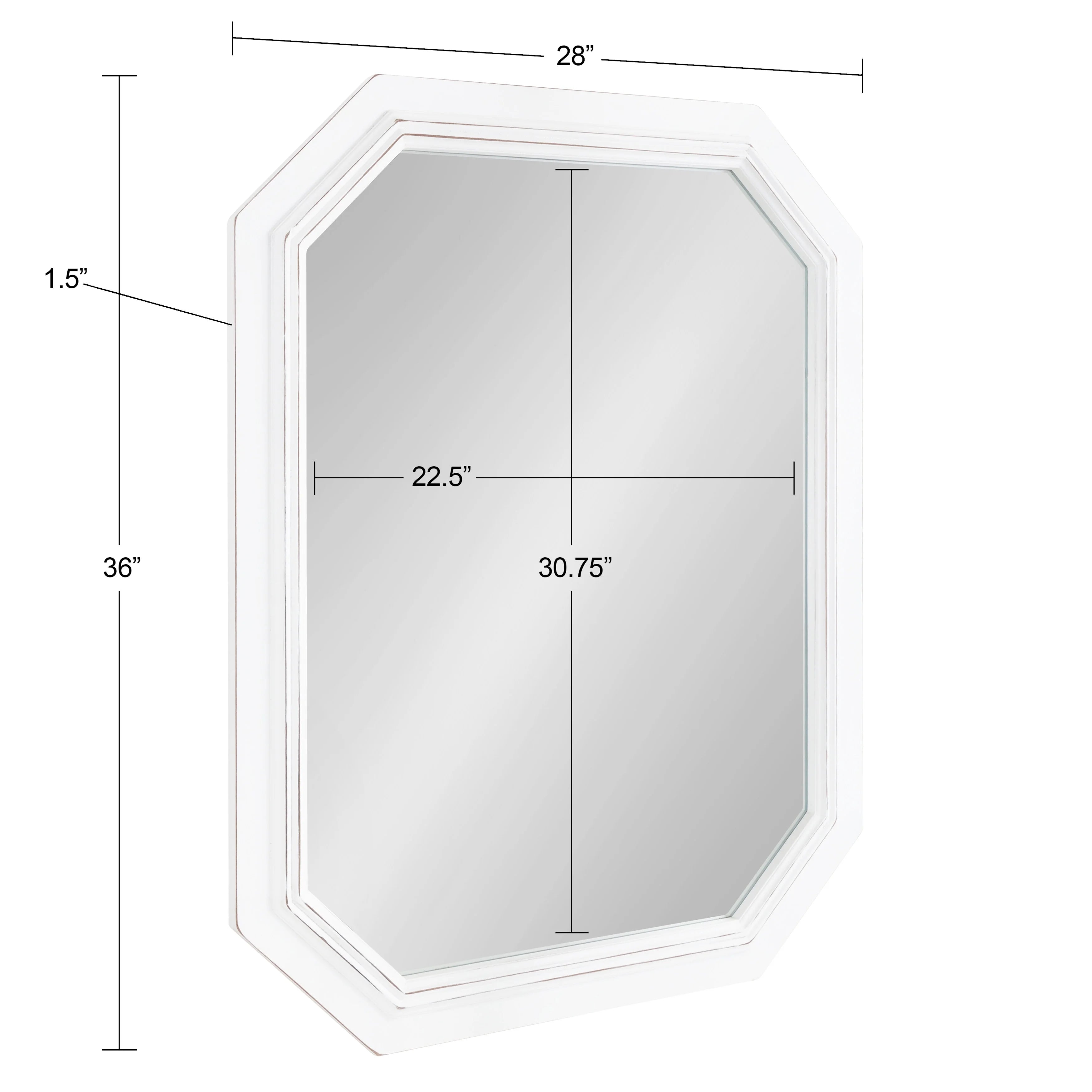 Rustic Wood Framed Octagon Wall Mirror, 28 x 36, White W755492