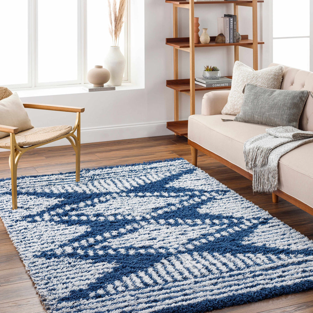 Blue Grey Off White Shag Area Rug X387345