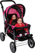 Hot Pink & Black Foldable Twin Doll Stroller with Basket L80521