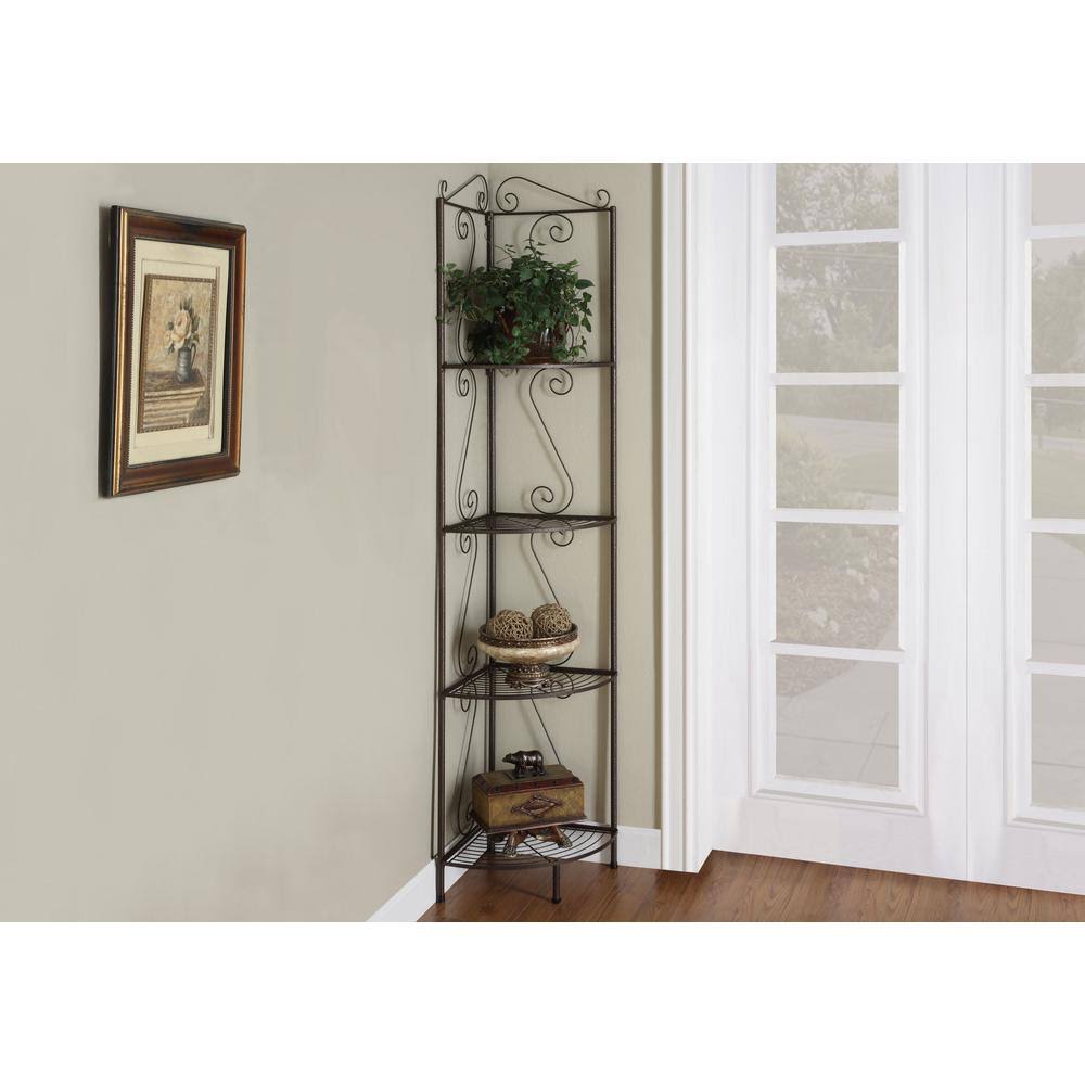 Brown Metal 4-Shelf Corner Bookcase N167